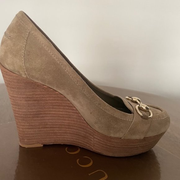 Gucci Dark Green Suede platforms size 37,5 - Picture 4 of 9